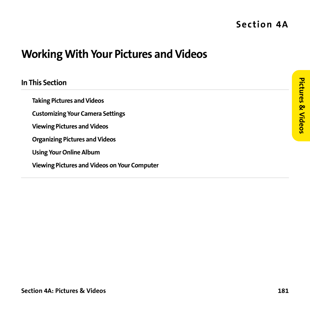 Palm PTR690HKP manual Working With Your Pictures and Videos, Pictures & Videos 181 