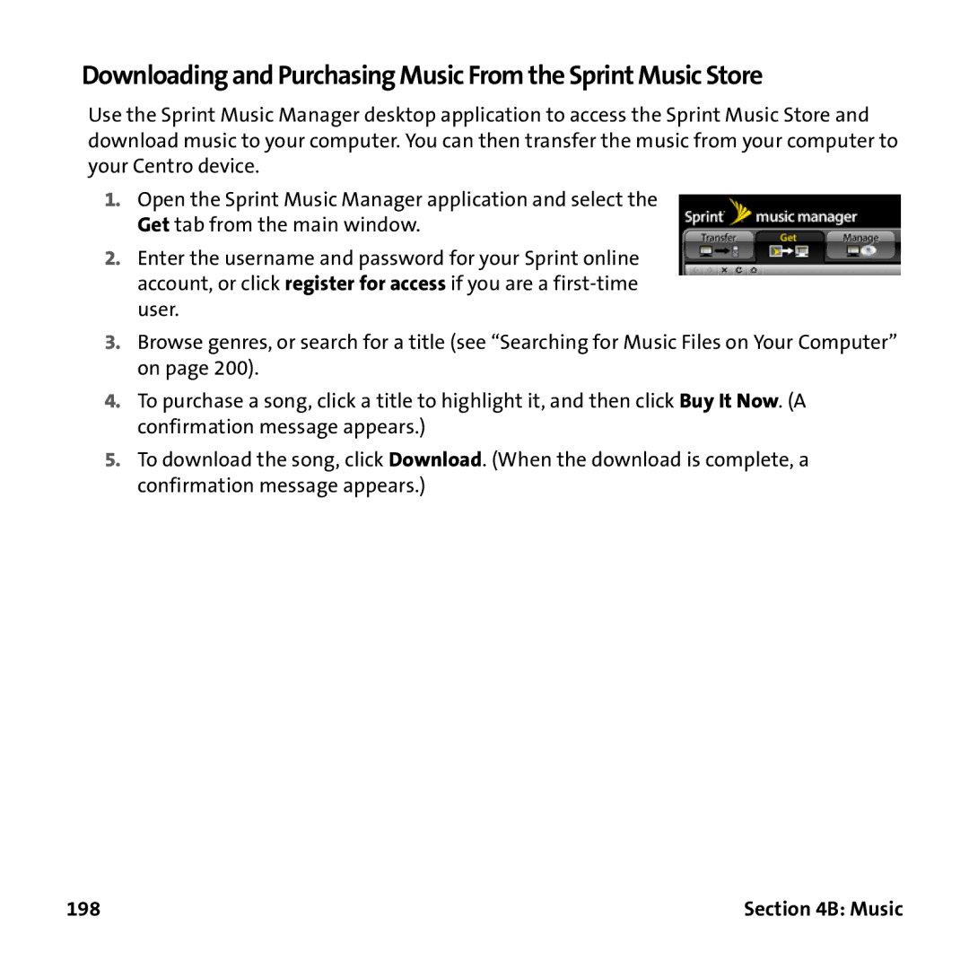 Palm PTR690HKP manual Downloading and Purchasing Music From the Sprint Music Store, 198 