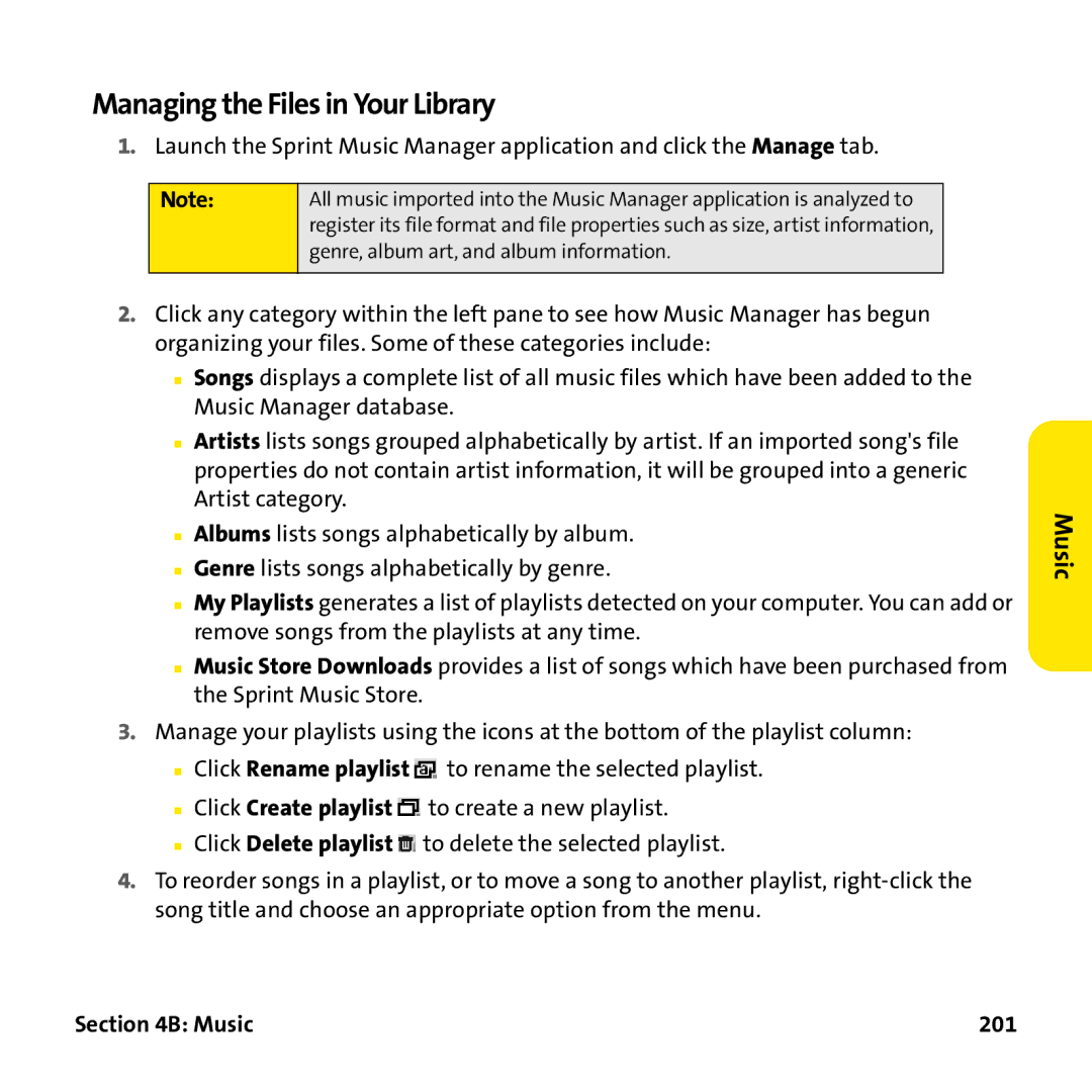 Palm PTR690HKP manual Managing the Files in Your Library, Music 201 