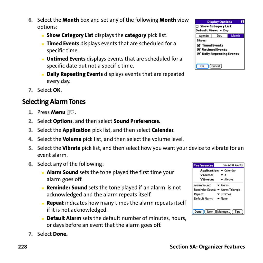 Palm PTR690HKP manual Selecting Alarm Tones, 228 