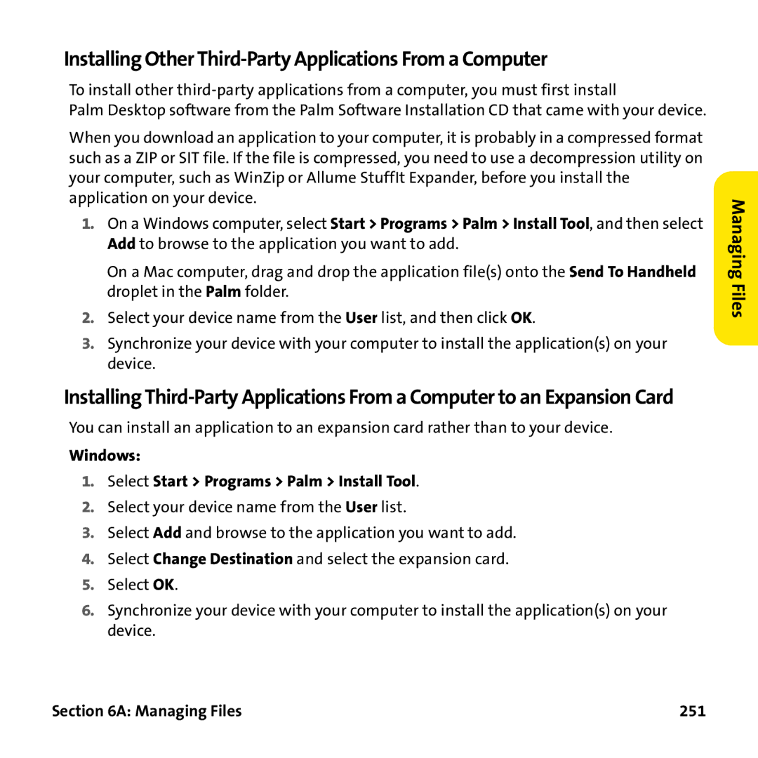 Palm PTR690HKP Installing Other Third-Party Applications From a Computer, Windows Select Start Programs Palm Install Tool 