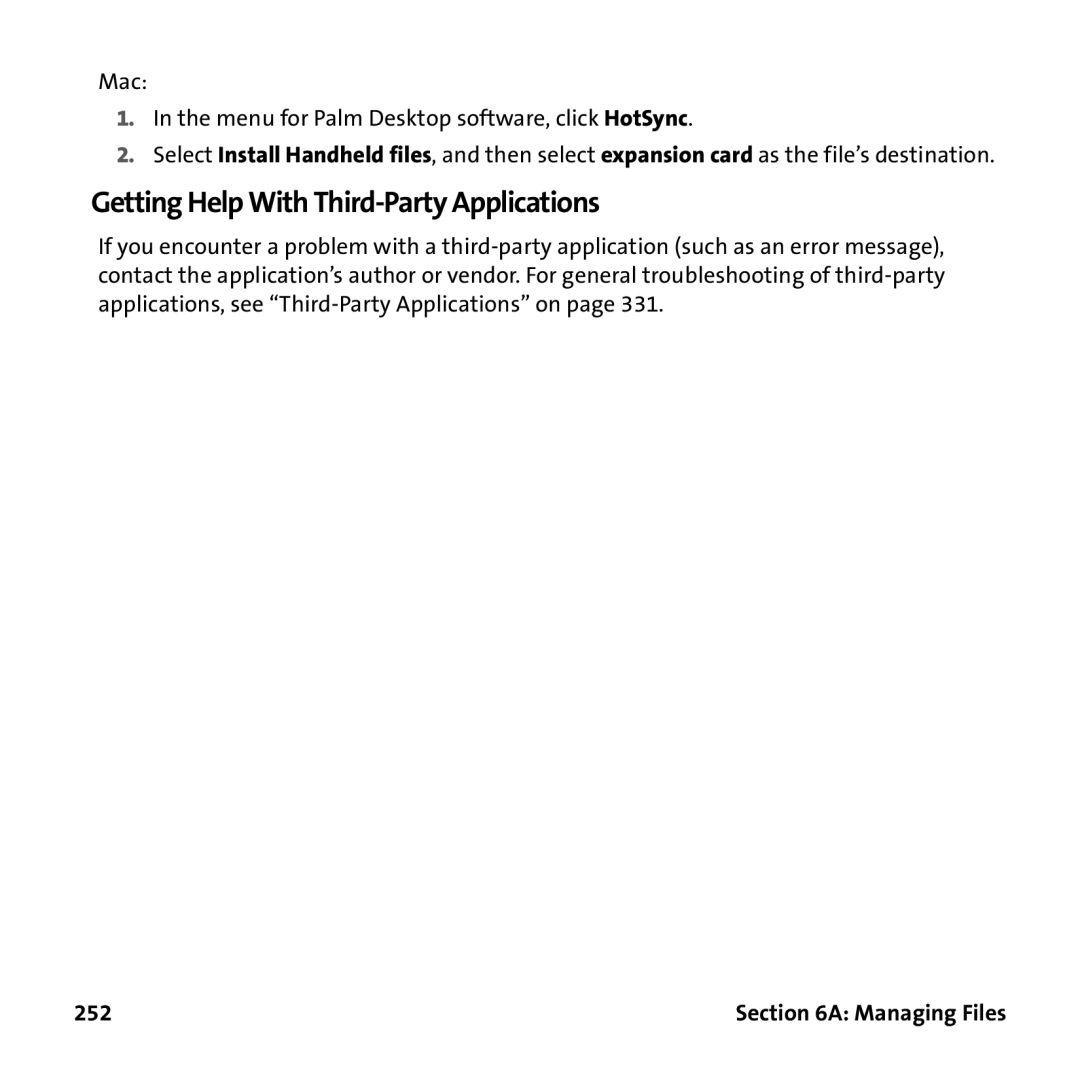 Palm PTR690HKP manual Getting Help With Third-Party Applications, 252 