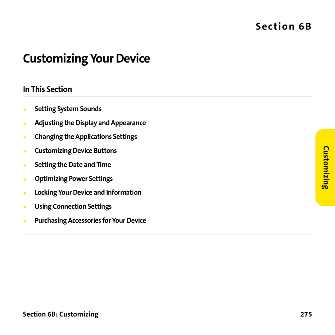 Palm PTR690HKP manual Customizing Your Device, Customizing 275 