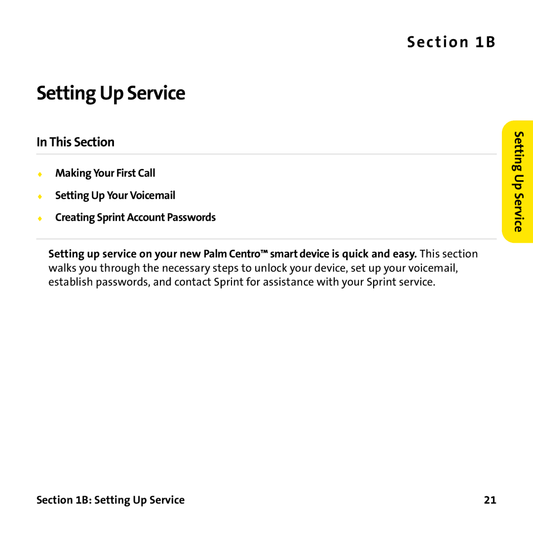 Palm PTR690HKP manual Setting Up Service 