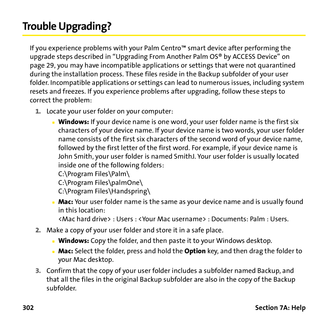 Palm PTR690HKP manual Trouble Upgrading?, 302 