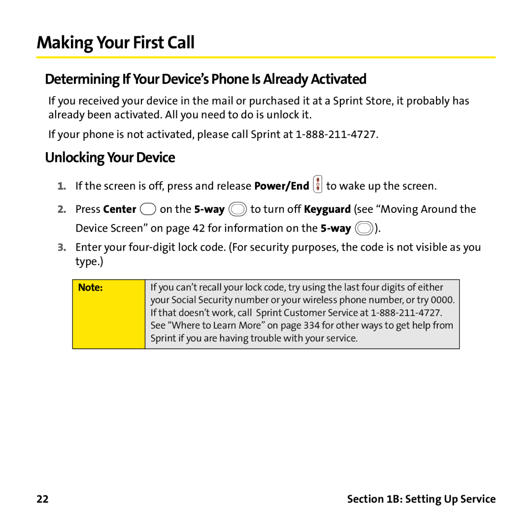 Palm PTR690HKP Making Your First Call, Determining If Your Device’s Phone Is Already Activated, Unlocking Your Device 