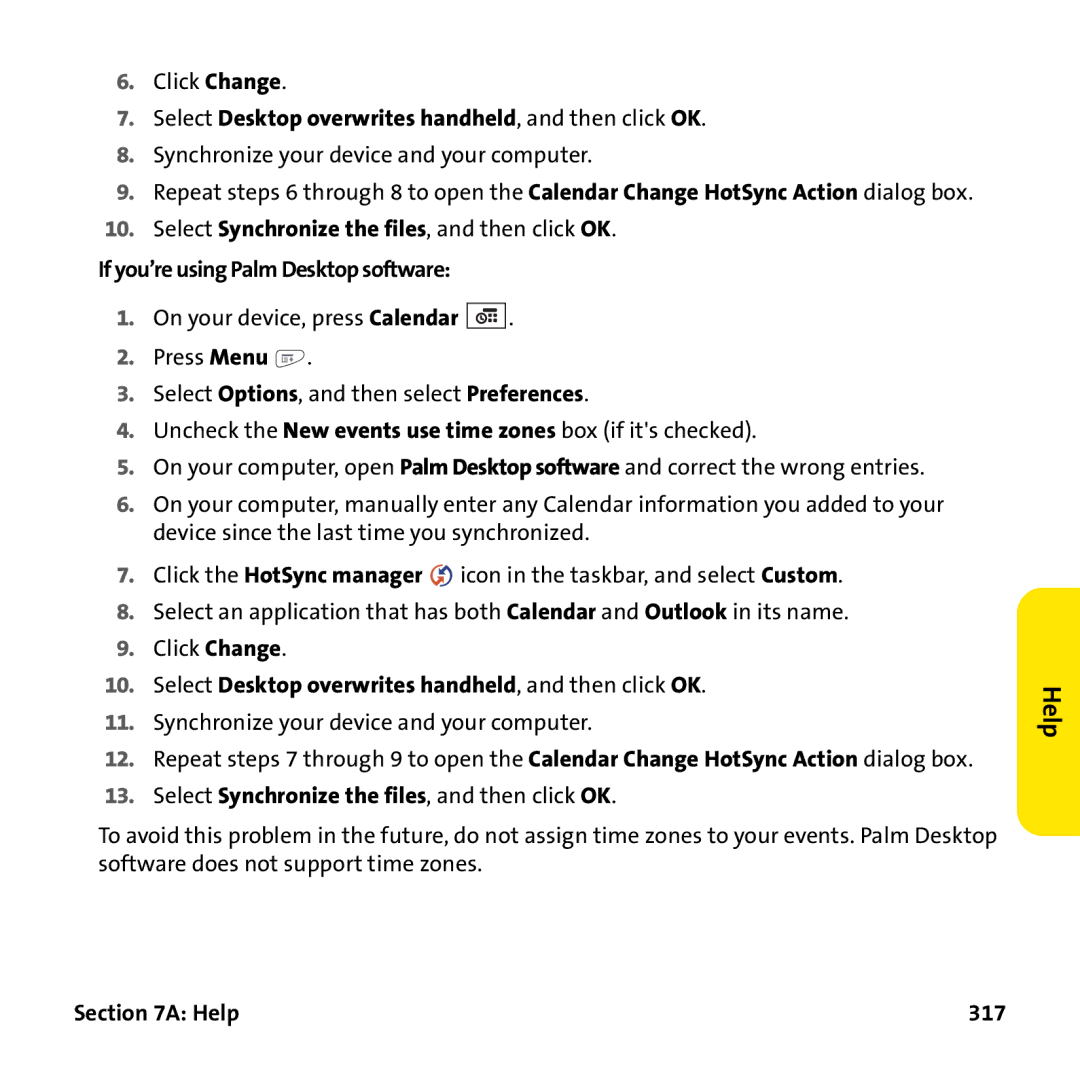 Palm PTR690HKP manual If you’re using Palm Desktop software, Help 317 