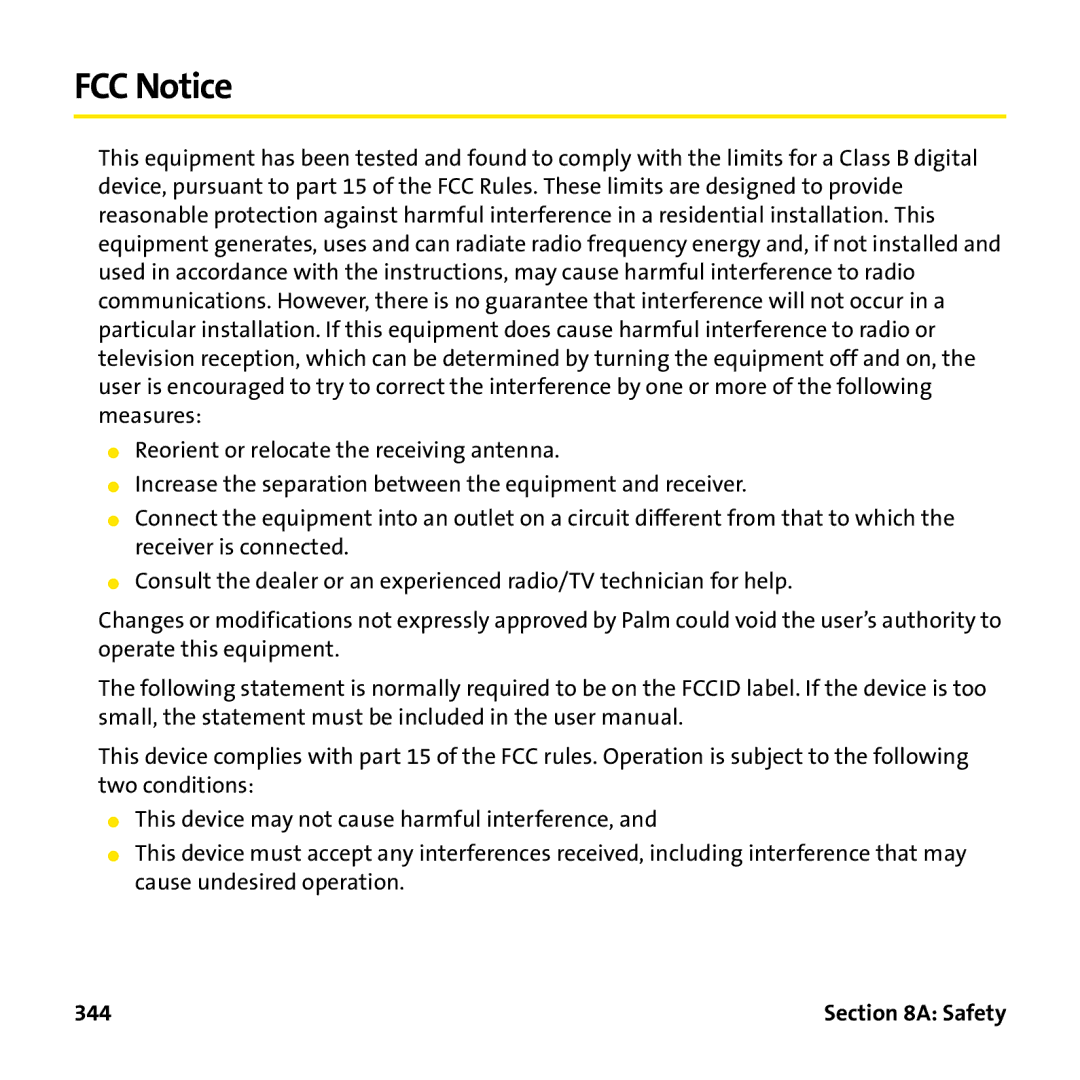 Palm PTR690HKP manual FCC Notice, 344 