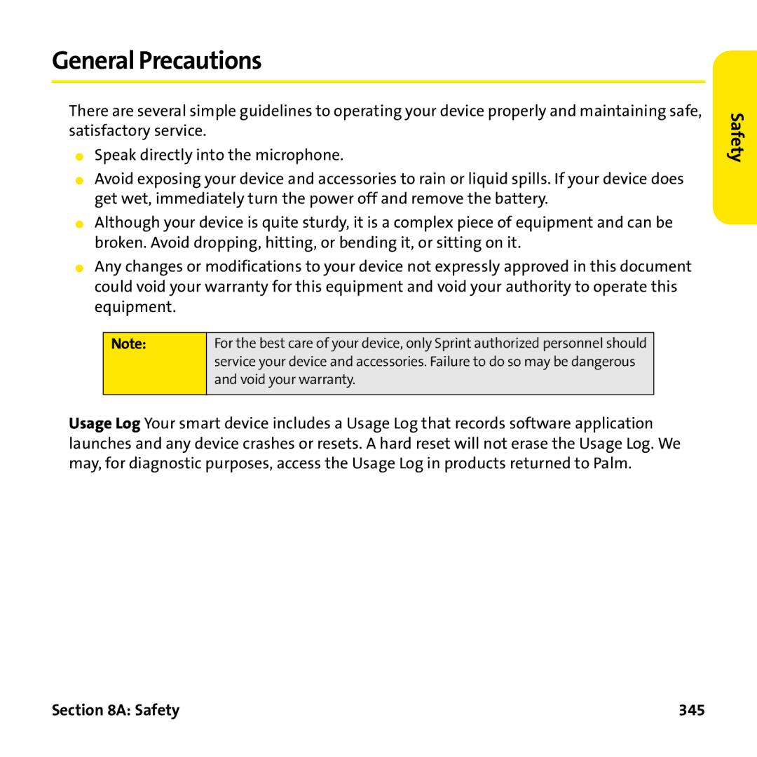 Palm PTR690HKP manual General Precautions, Safety 345 