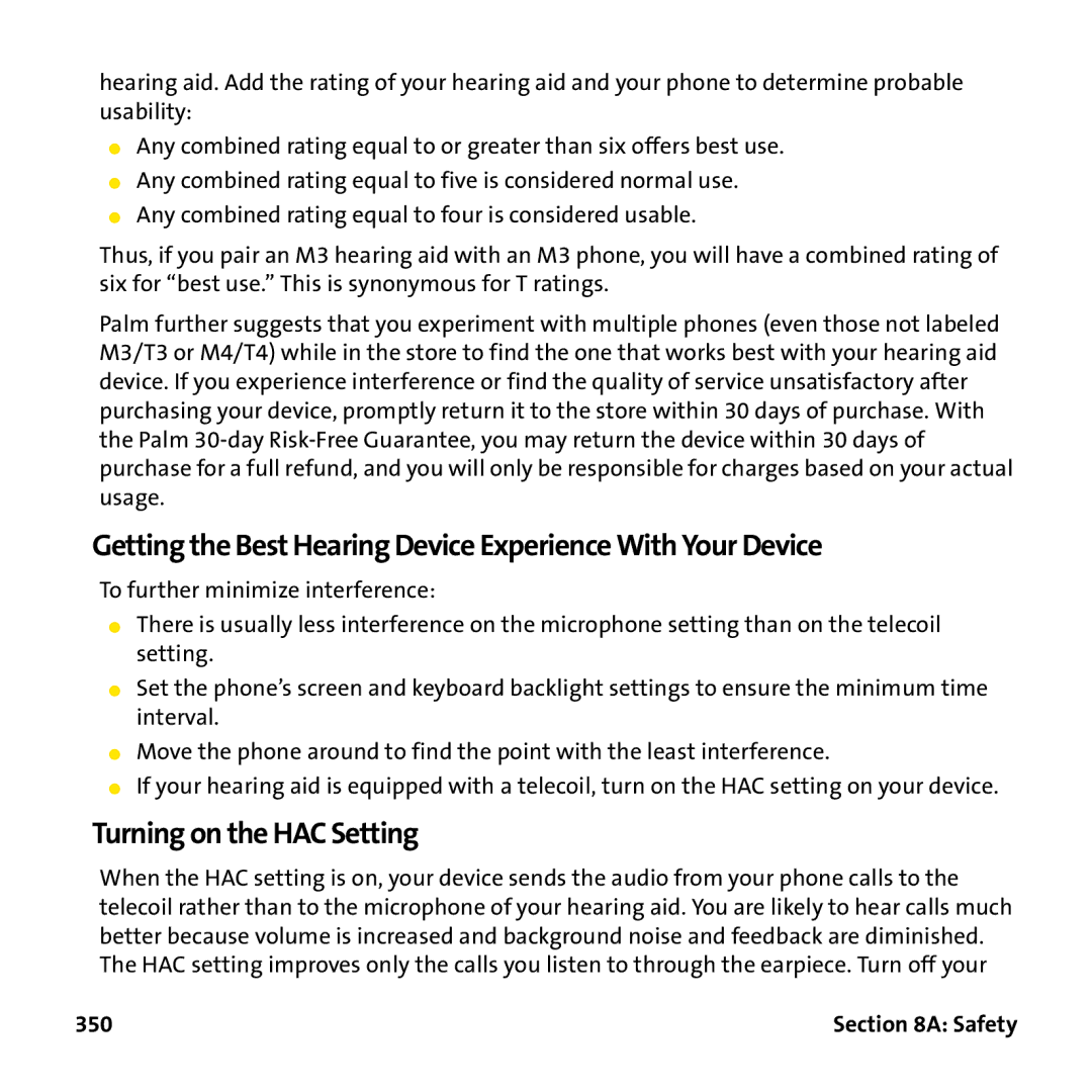 Palm PTR690HKP manual Getting the Best Hearing Device Experience With Your Device, Turning on the HAC Setting, 350 