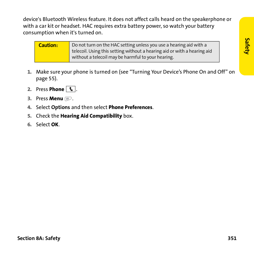 Palm PTR690HKP manual Safety 351 