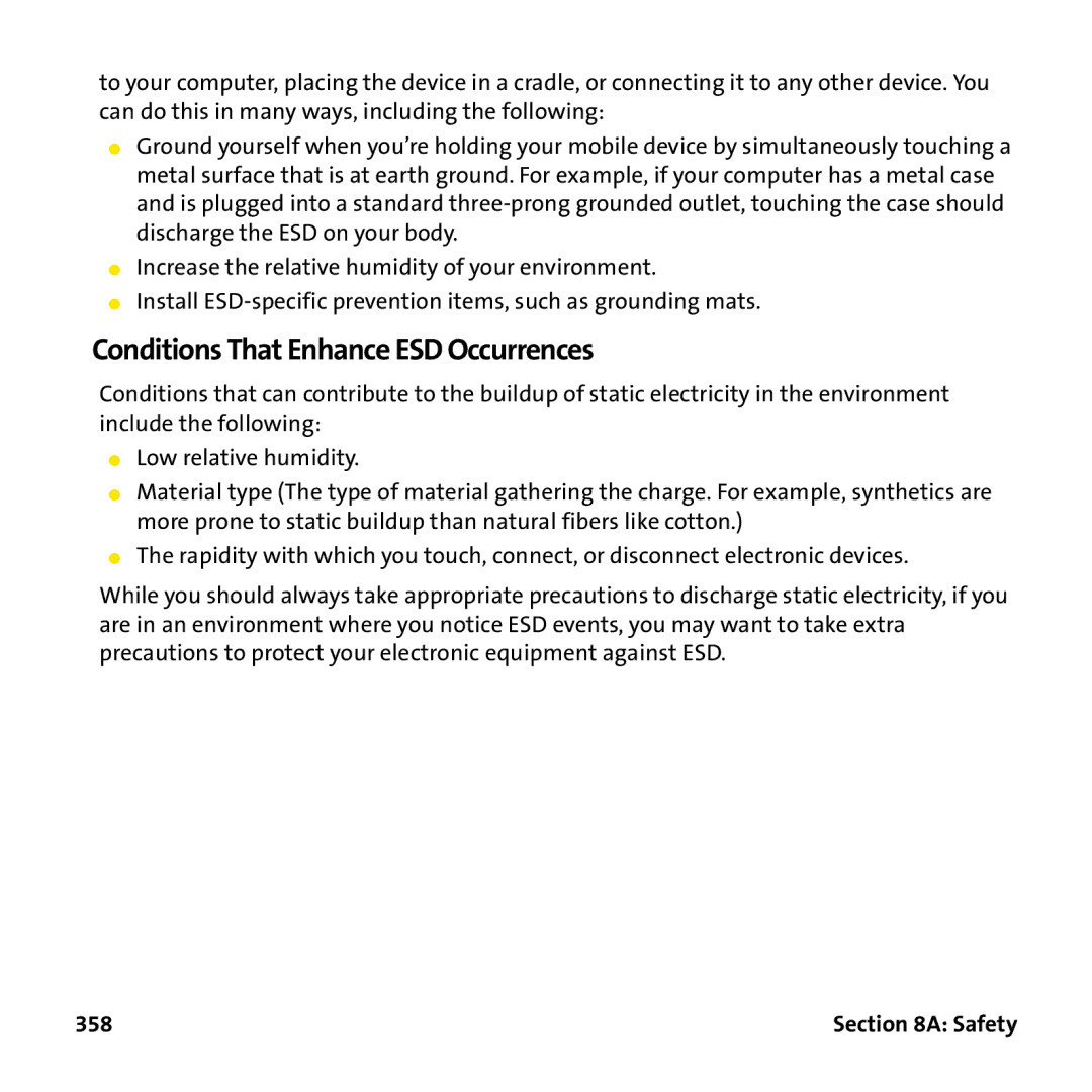 Palm PTR690HKP manual Conditions That Enhance ESD Occurrences, 358 