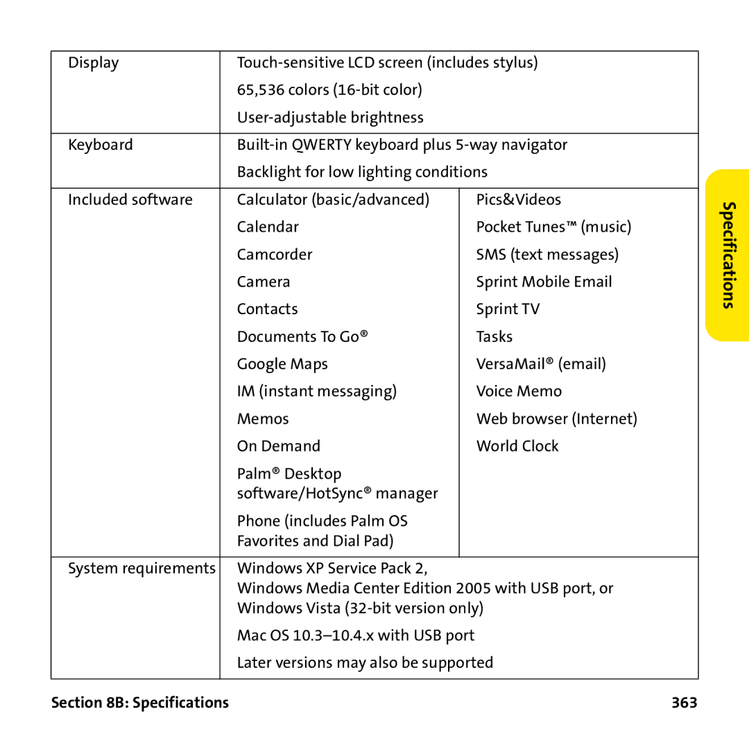 Palm PTR690HKP manual 363 