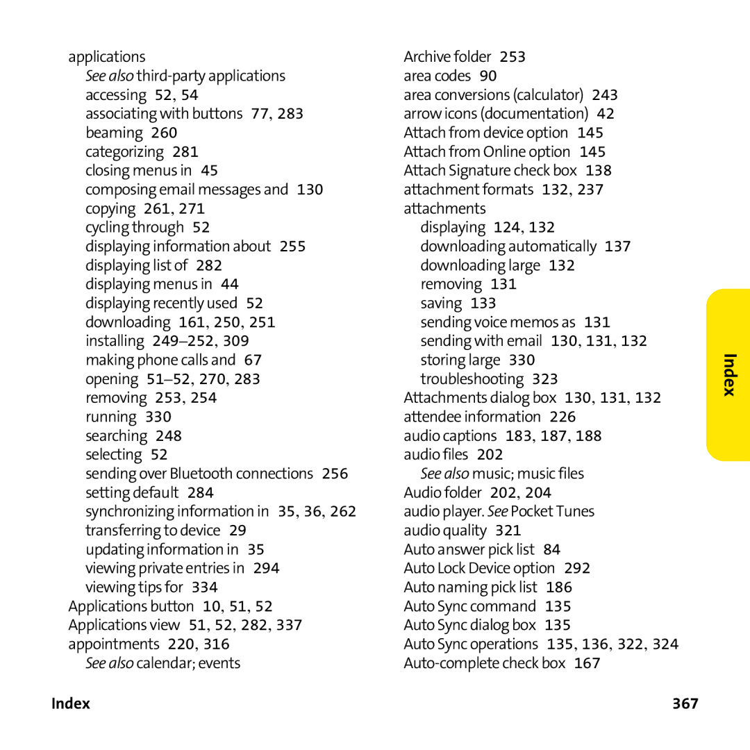 Palm PTR690HKP manual Index 367 