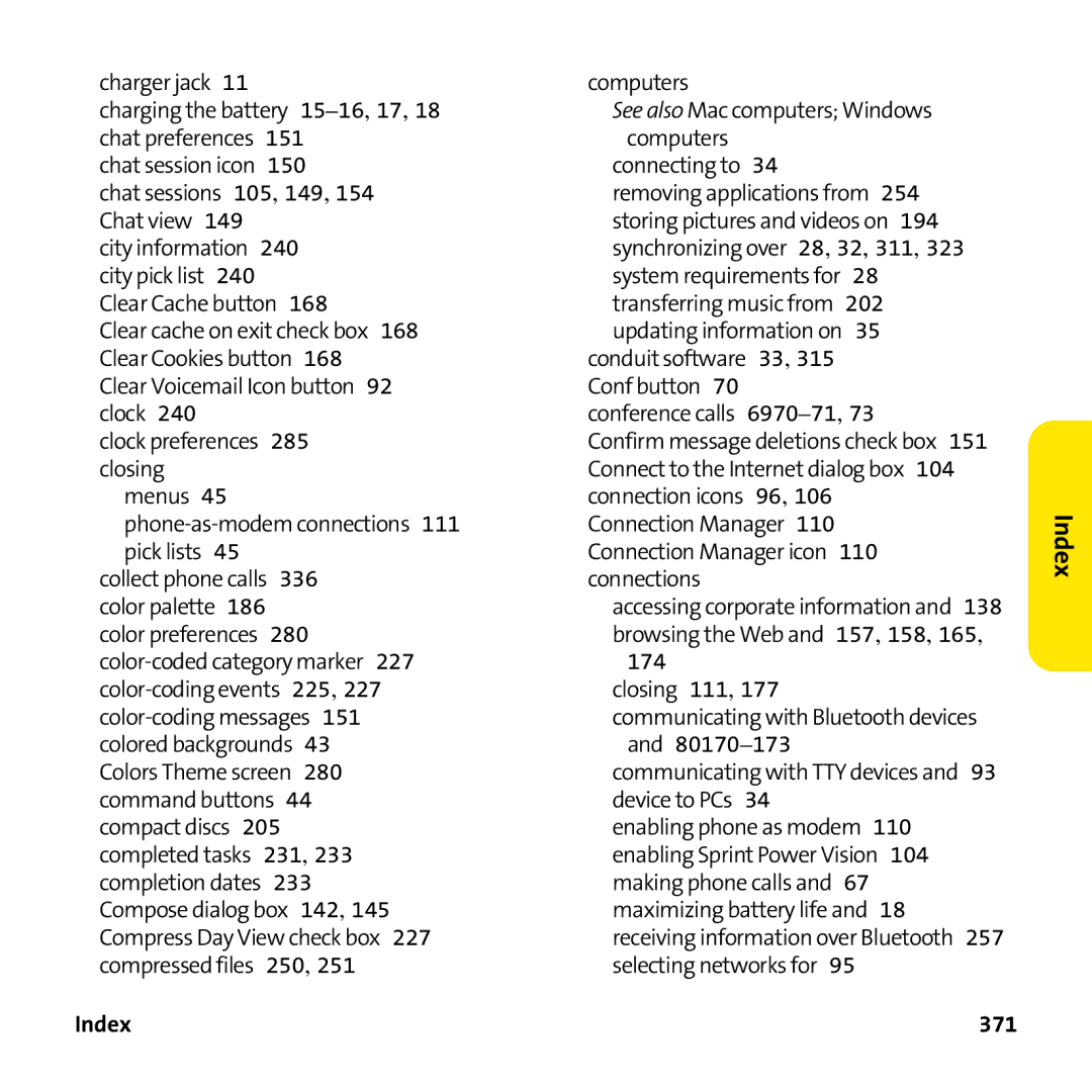 Palm PTR690HKP manual Index 371 