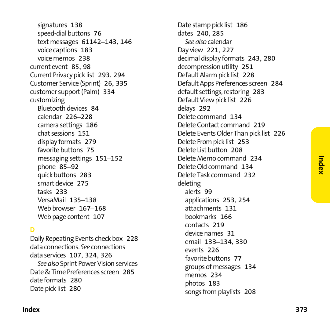 Palm PTR690HKP manual Index 373 