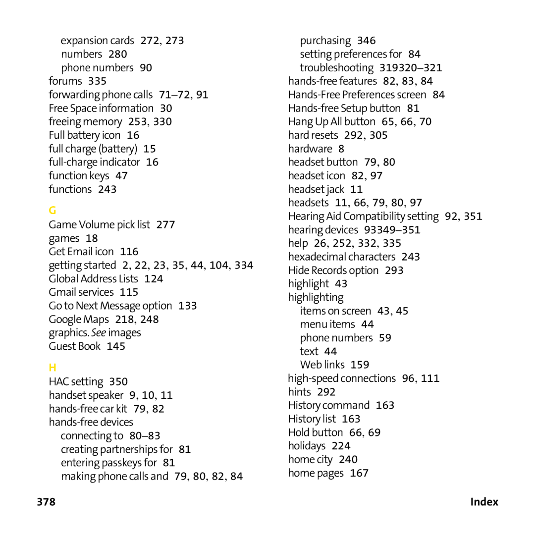 Palm PTR690HKP manual 378 