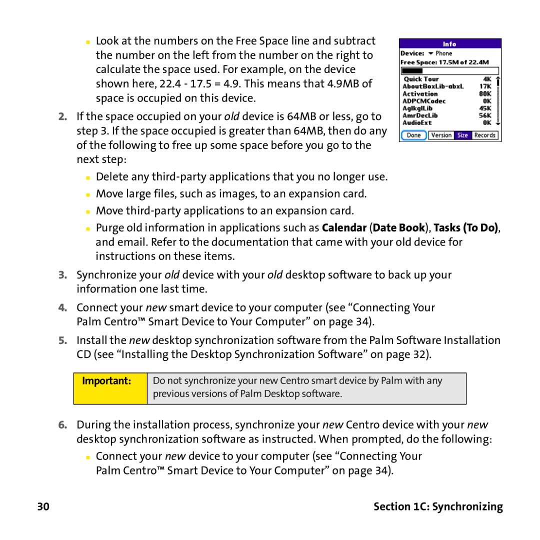 Palm PTR690HKP manual Synchronizing 