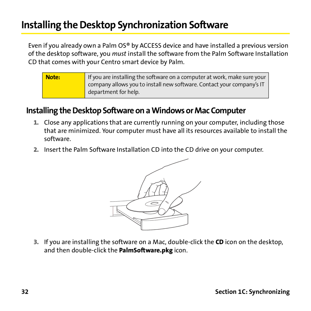 Palm PTR690HKP manual Installing the Desktop Synchronization Software 