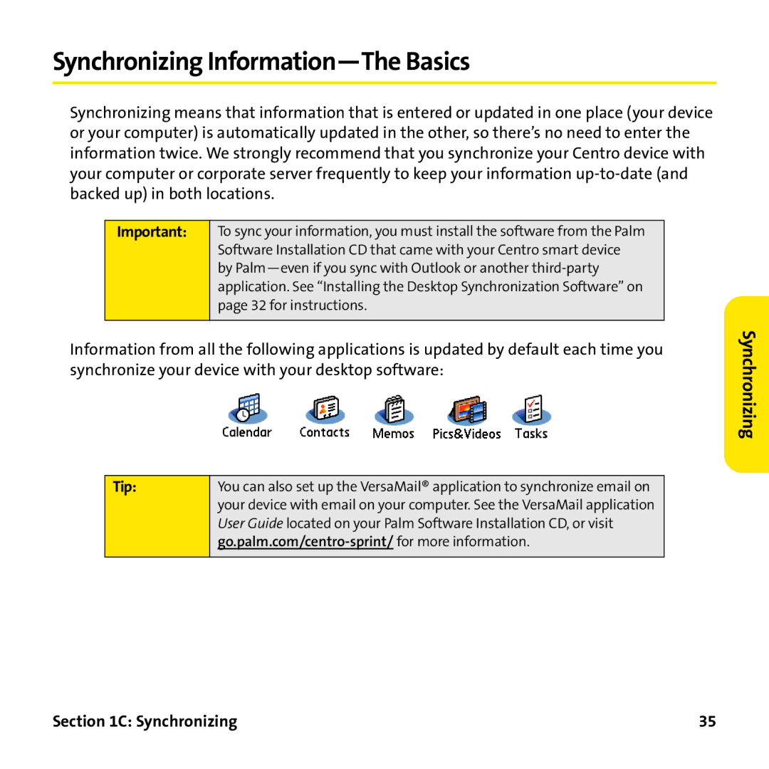 Palm PTR690HKP manual Synchronizing Information-The Basics 