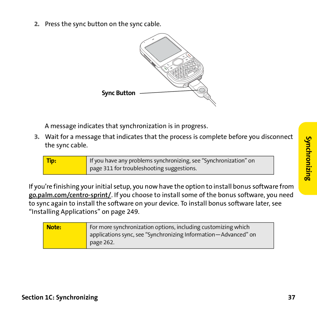 Palm PTR690HKP manual Sync Button 