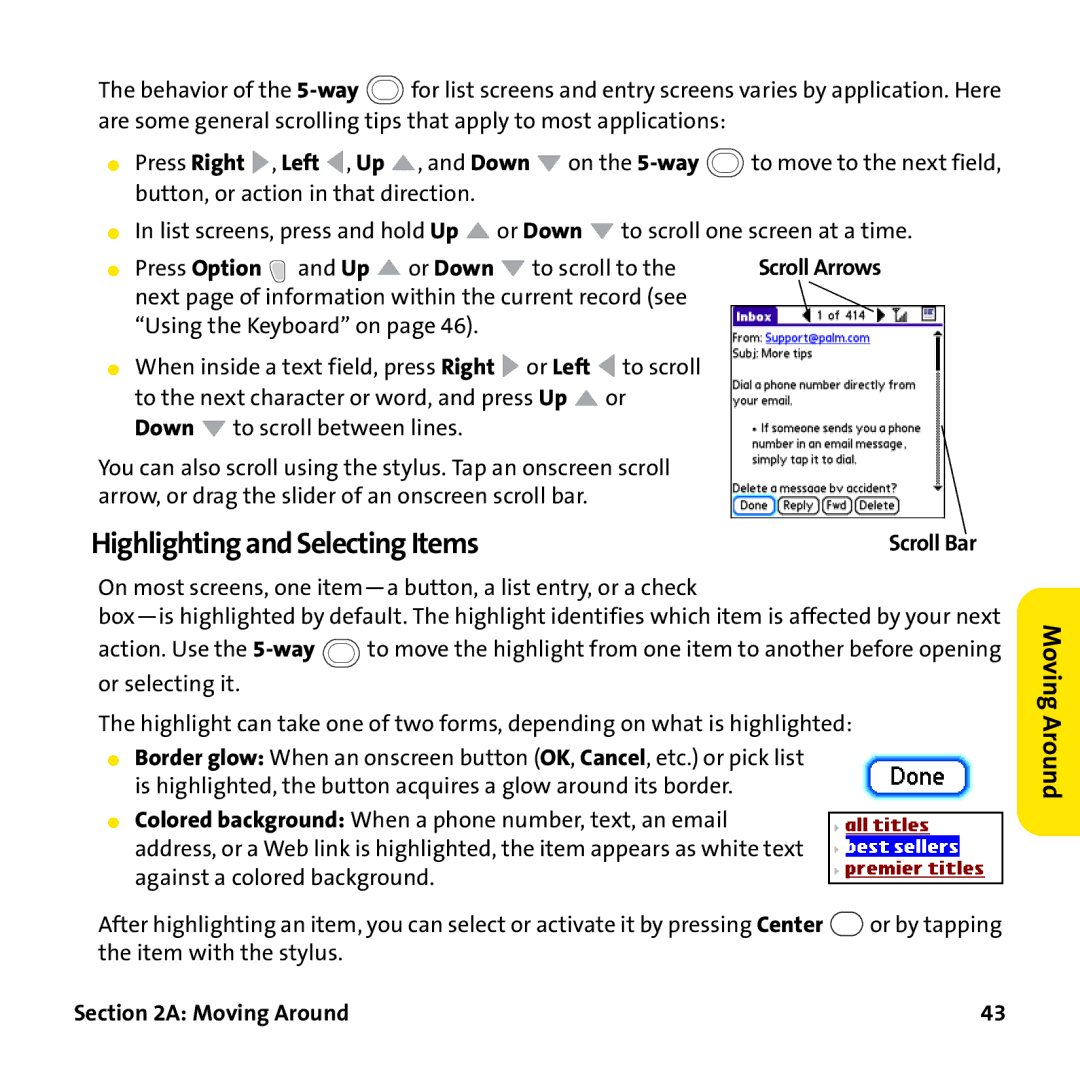 Palm PTR690HKP manual Highlighting and Selecting Items 