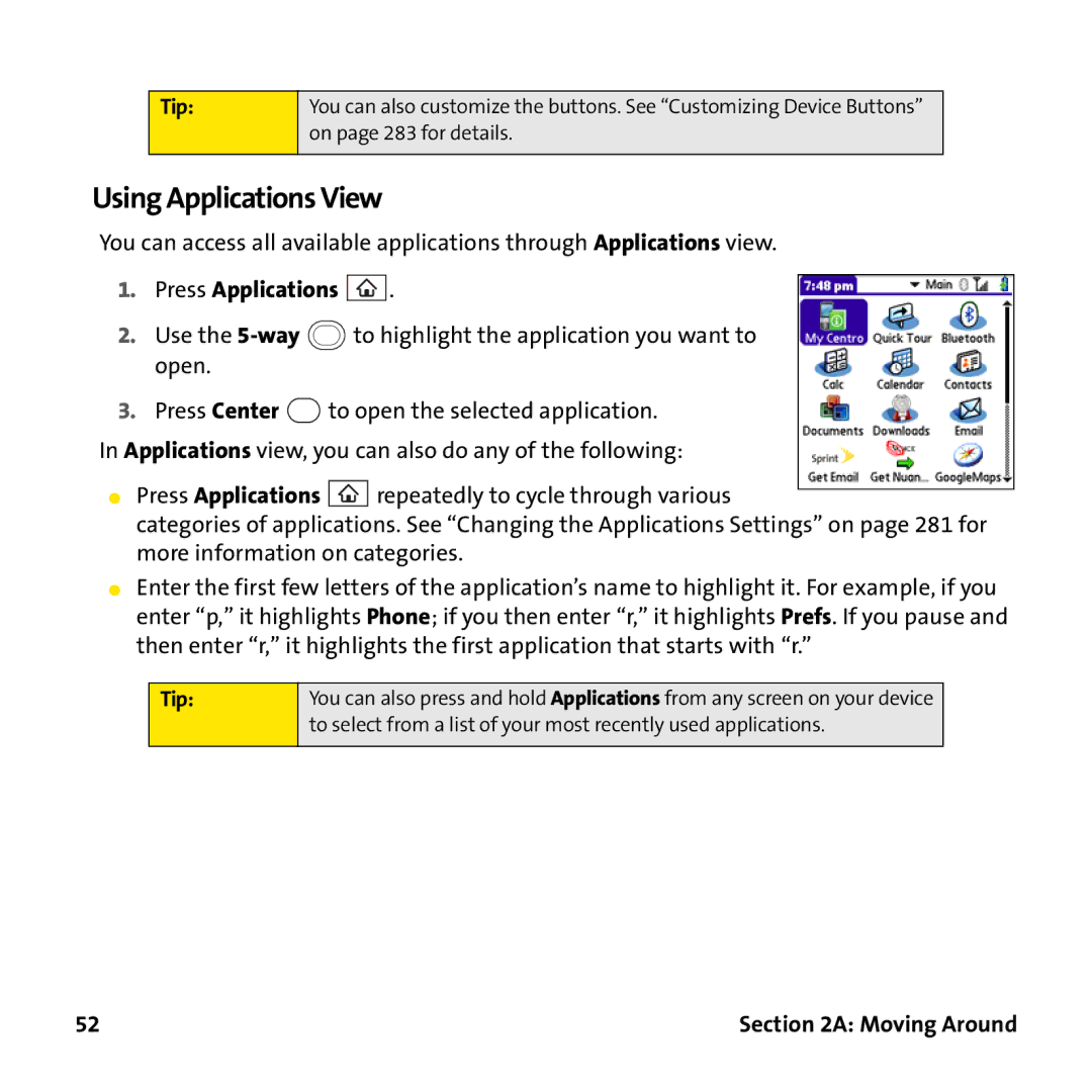 Palm PTR690HKP manual Using Applications View, Press Applications 