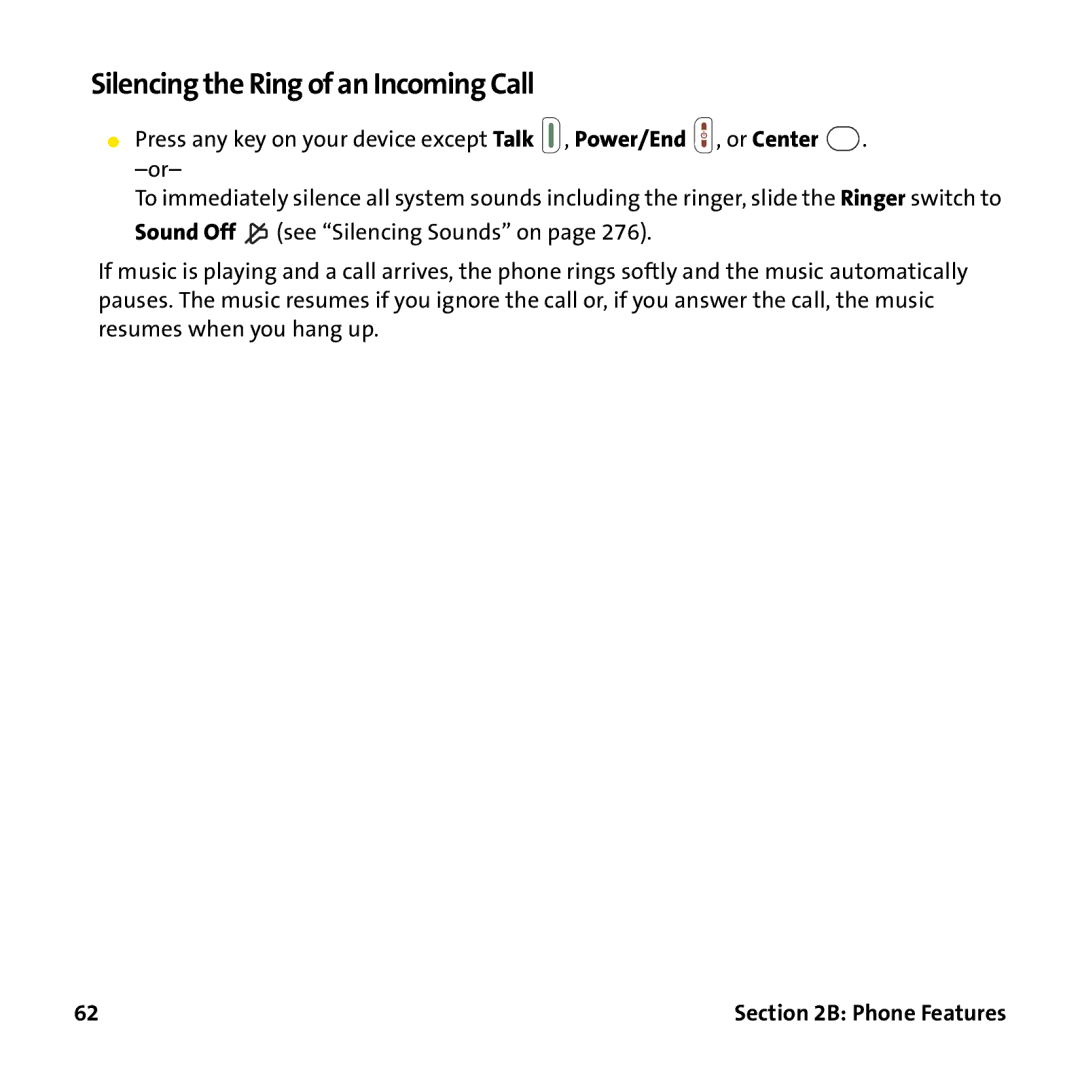 Palm PTR690HKP manual Silencing the Ring of an Incoming Call 