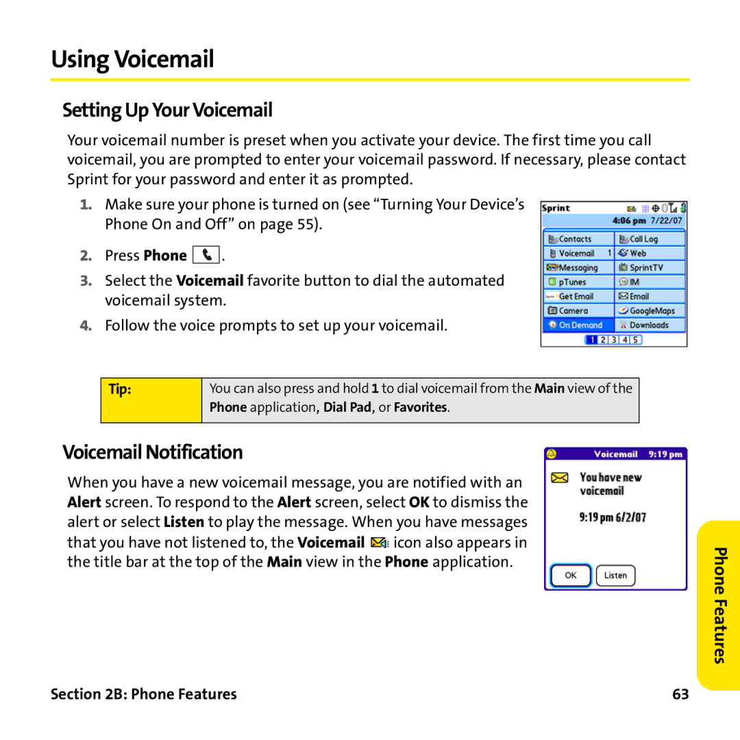 Palm PTR690HKP manual Using Voicemail, Setting Up Your Voicemail, Voicemail Notification 