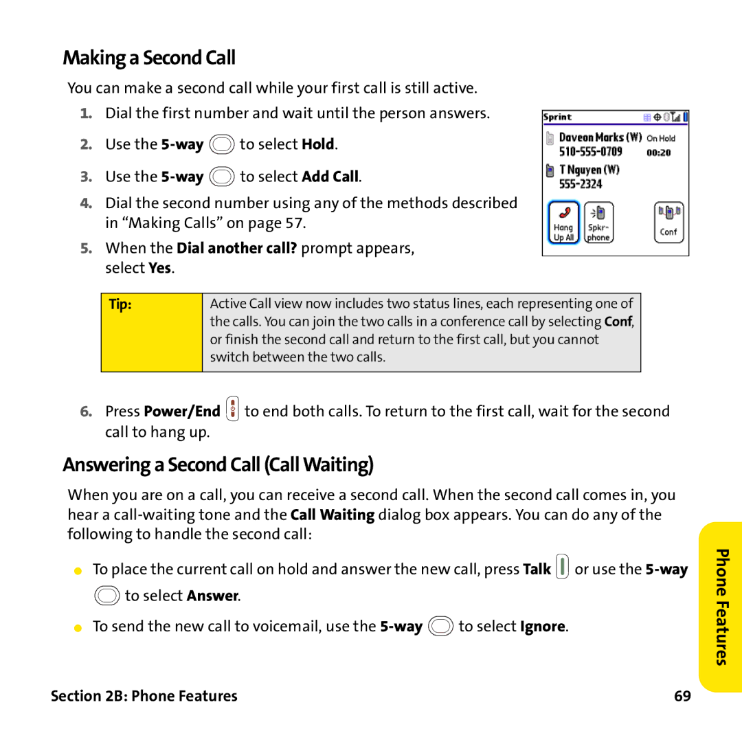 Palm PTR690HKP manual Making a Second Call, Answering a Second Call Call Waiting 