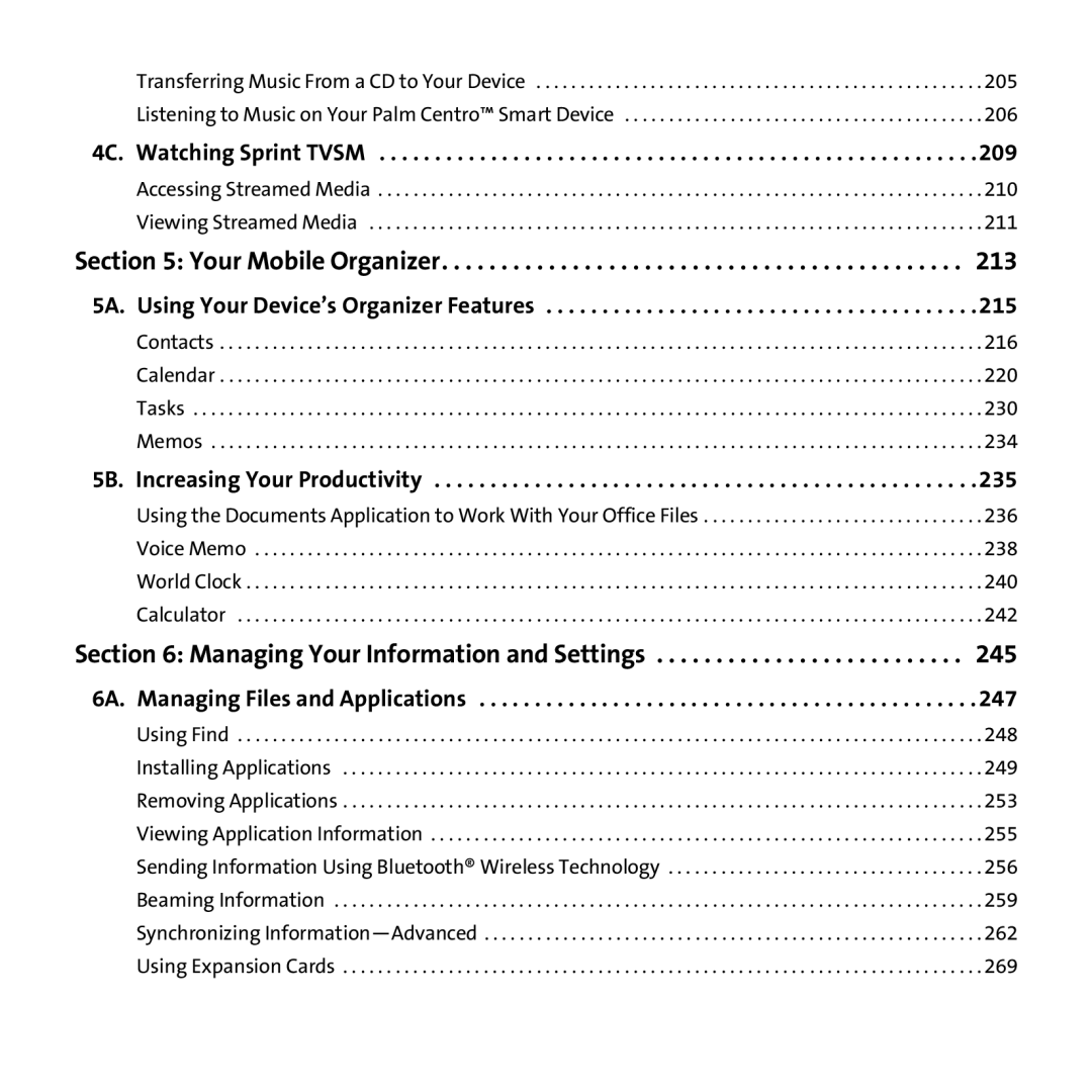 Palm PTR690HKP manual 4C. Watching Sprint Tvsm, 6A. Managing Files and Applications 