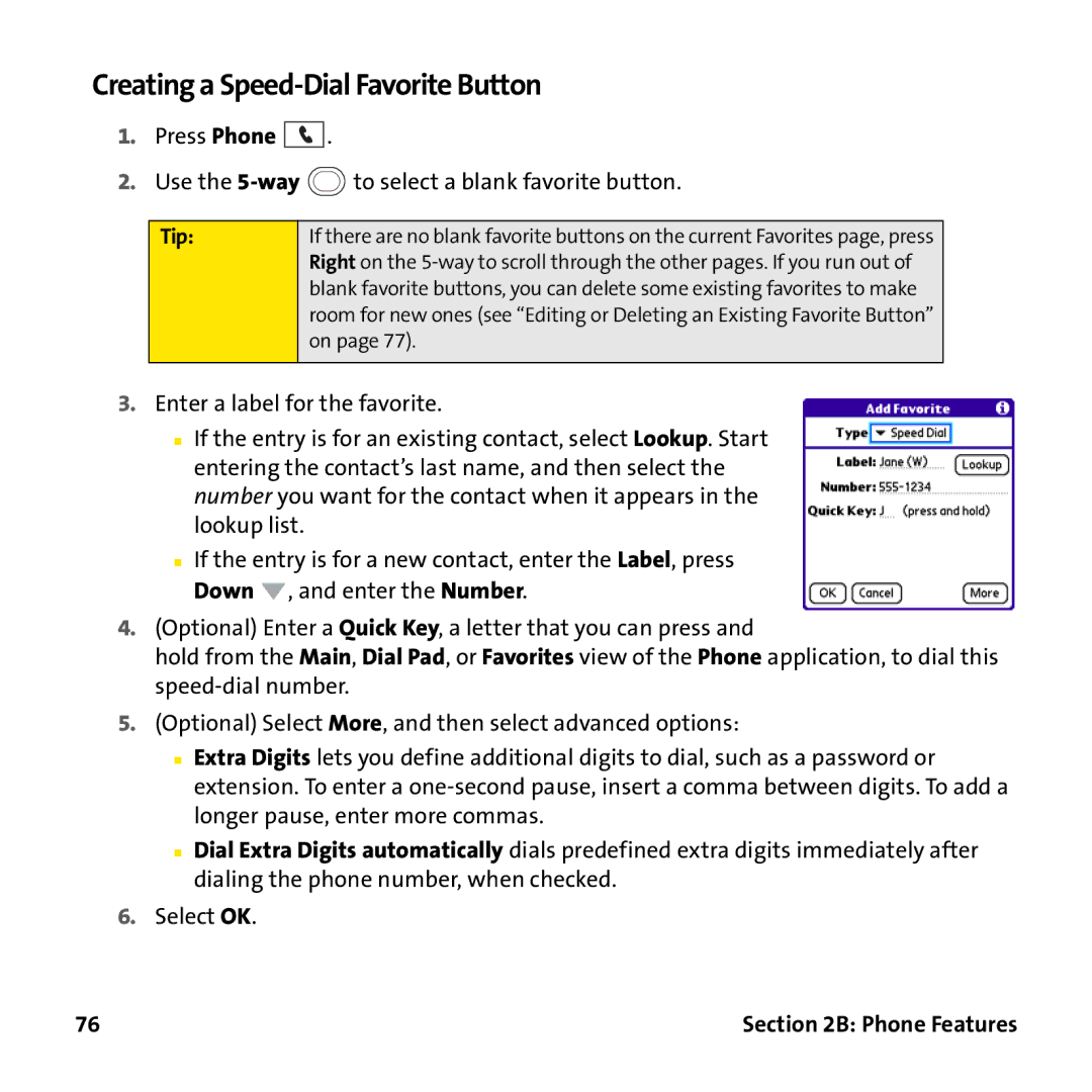 Palm PTR690HKP manual Creating a Speed-Dial Favorite Button 