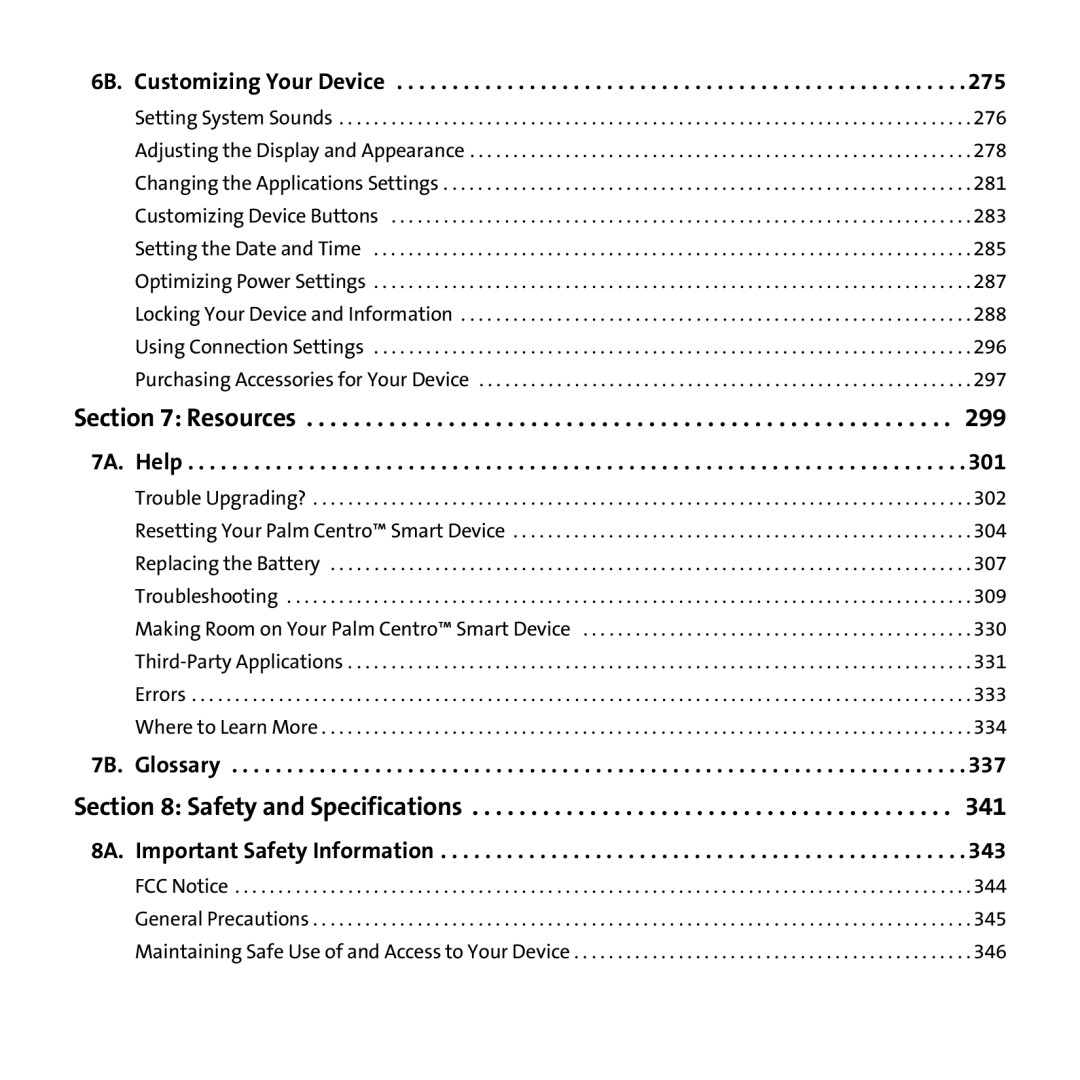 Palm PTR690HKP manual 8A. Important Safety Information, 6B. Customizing Your Device 