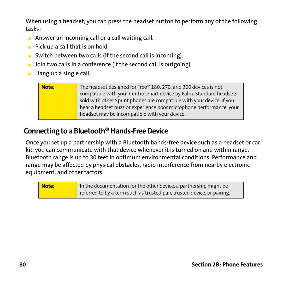 Palm PTR690HKP manual Connecting to a Bluetooth Hands-Free Device 