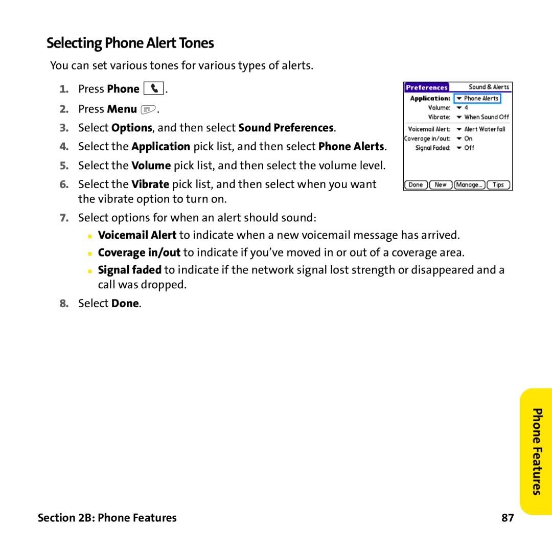 Palm PTR690HKP manual Selecting Phone Alert Tones 