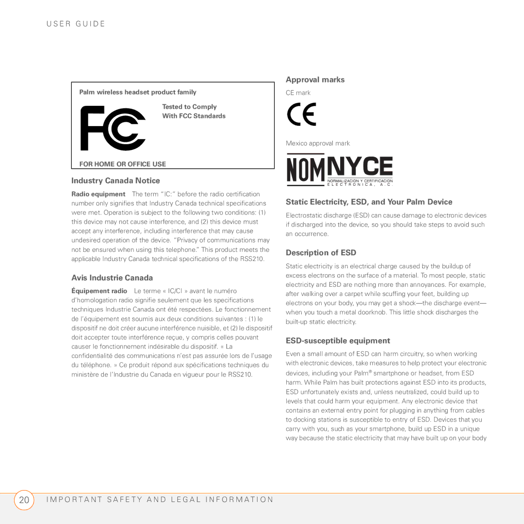 Palm Series 3 manual Approval marks 