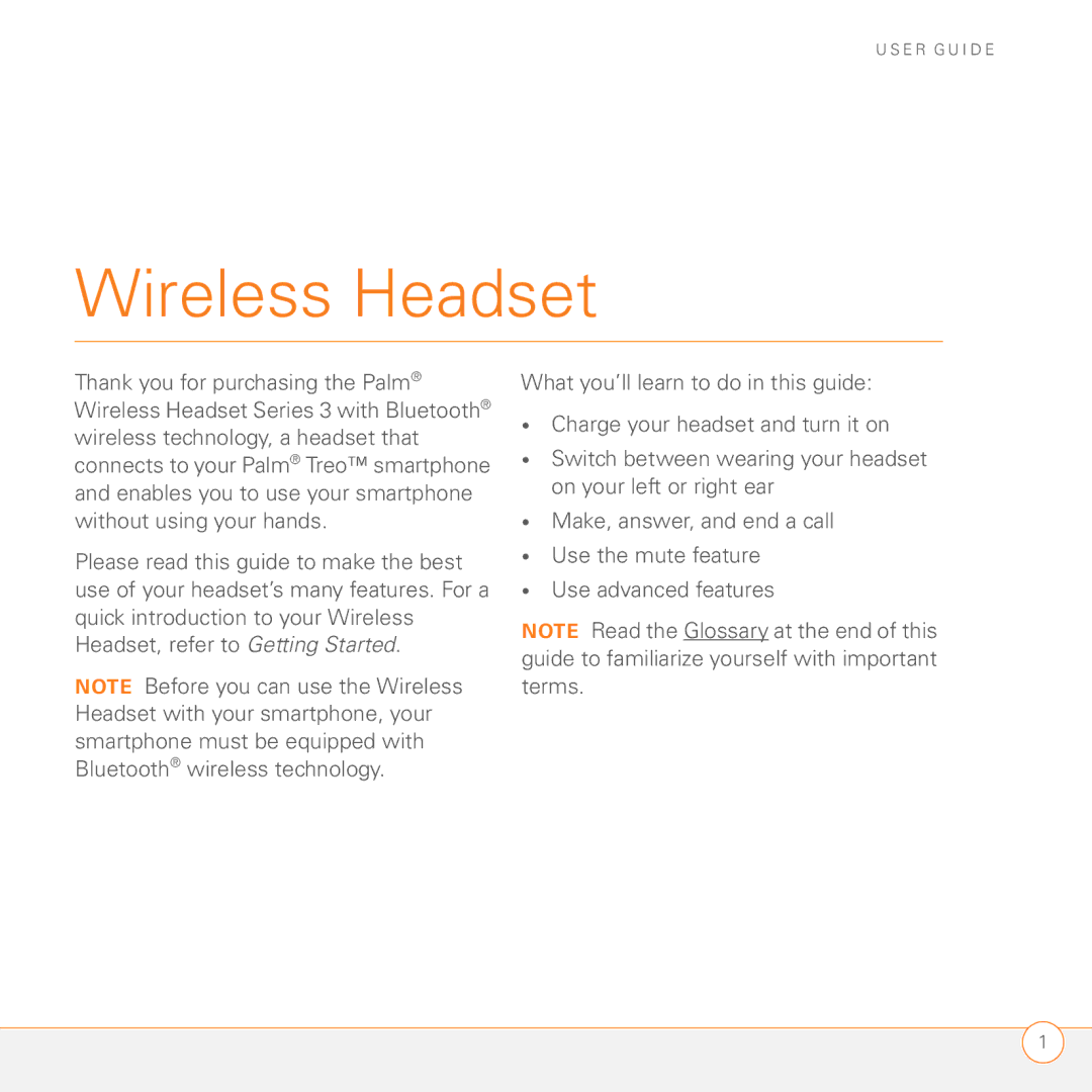 Palm Series 3 manual Wireless Headset 