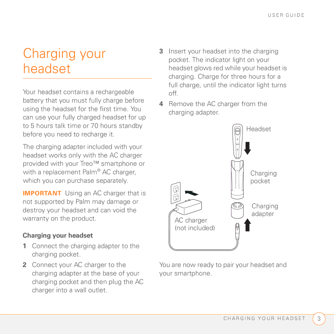 Palm Series 3 manual Charging your headset 