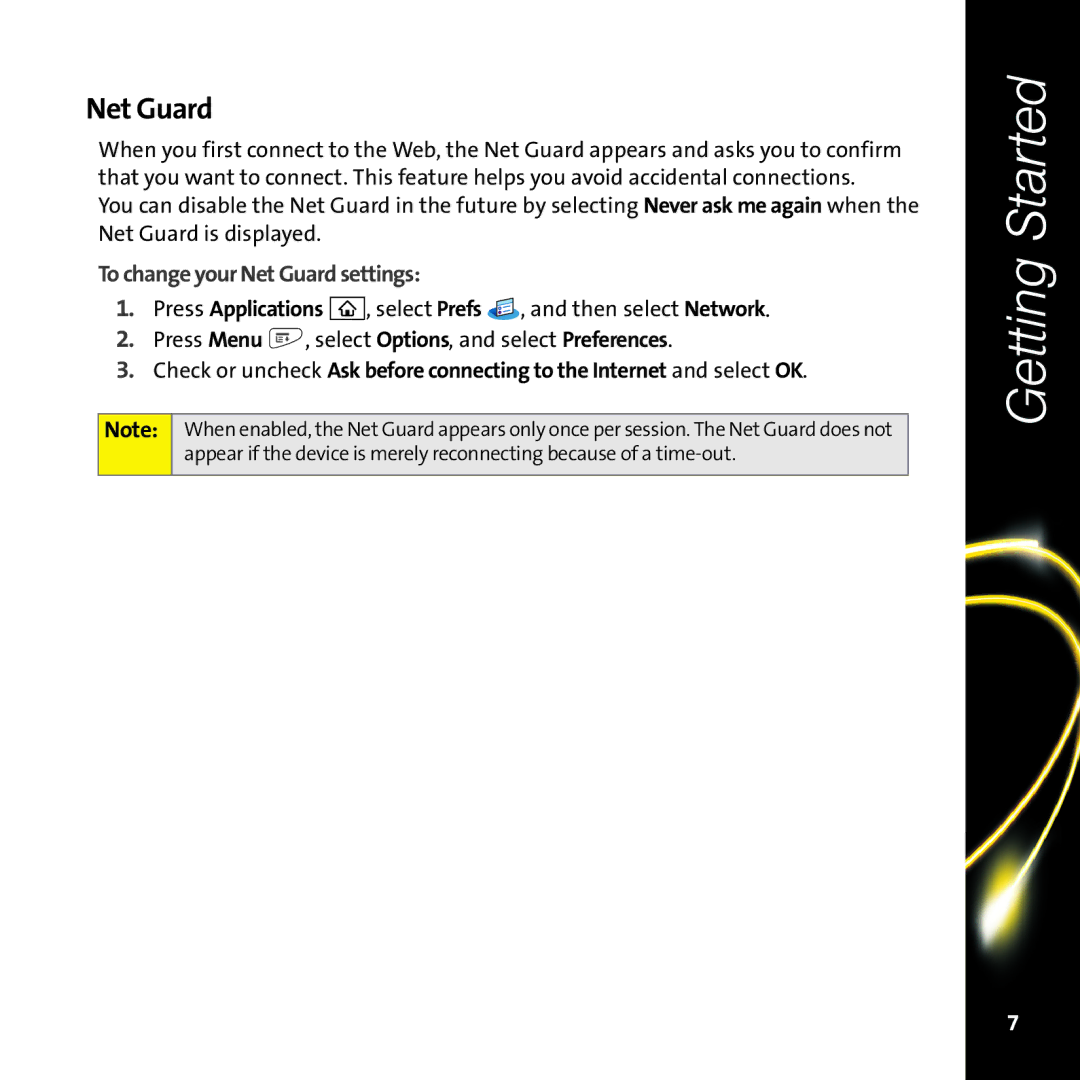 Palm Smart Phone manual To change your Net Guard settings 