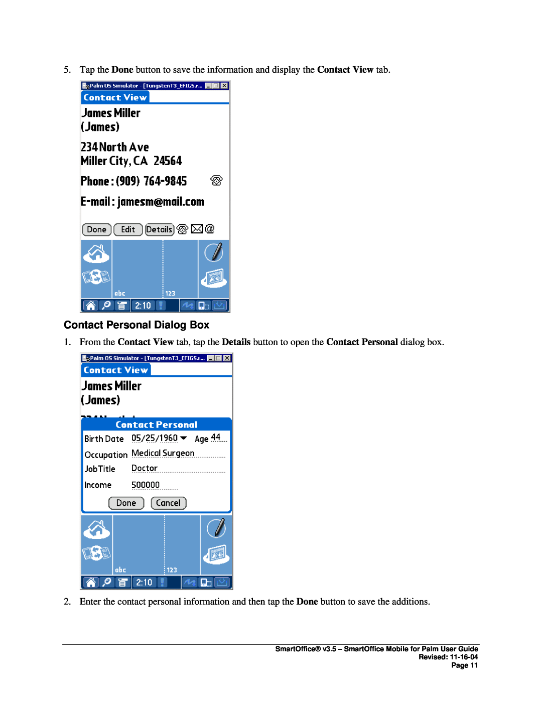 Palm SmartOffice Mobile manual Contact Personal Dialog Box 