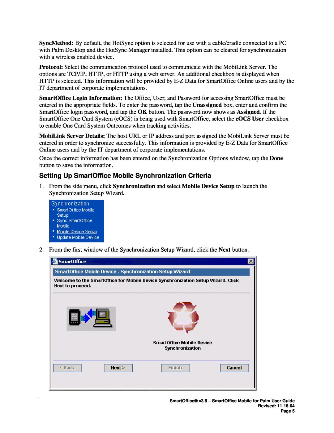 Palm manual Setting Up SmartOffice Mobile Synchronization Criteria 