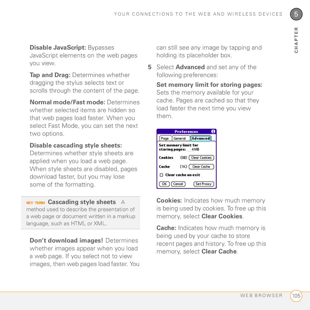 Palm Treo 755P manual Disable JavaScript Bypasses, Normal mode/Fast mode Determines, Disable cascading style sheets 