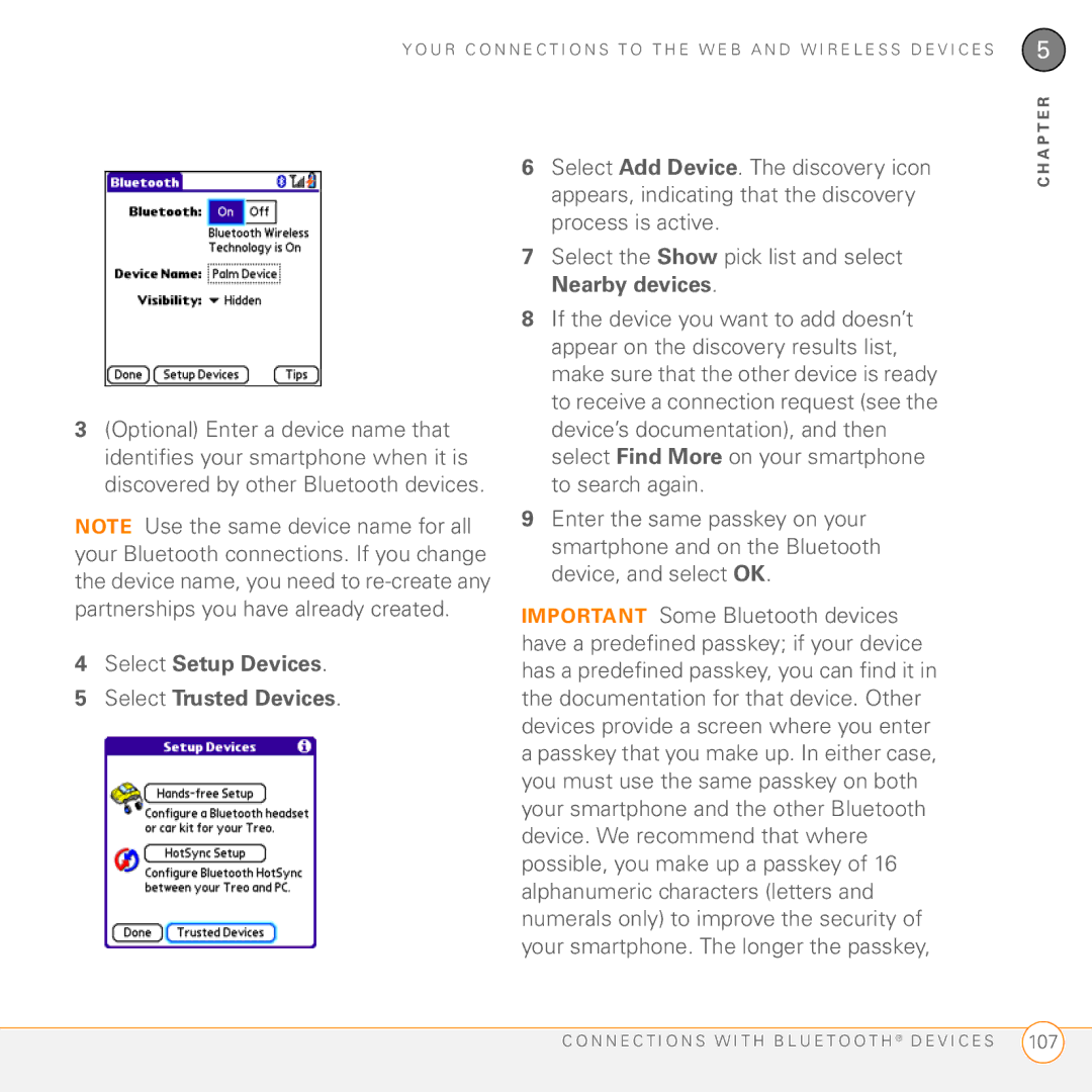 Palm Treo 755P manual Select Setup Devices Select Trusted Devices 