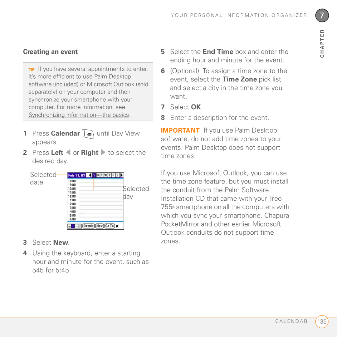 Palm Treo 755P manual Creating an event 