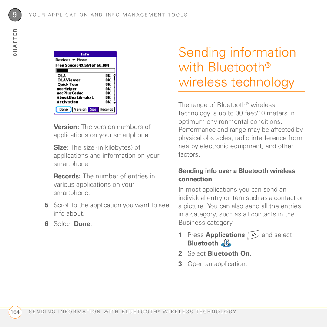 Palm Treo 755P Sending information with Bluetooth wireless technology, Sending info over a Bluetooth wireless connection 