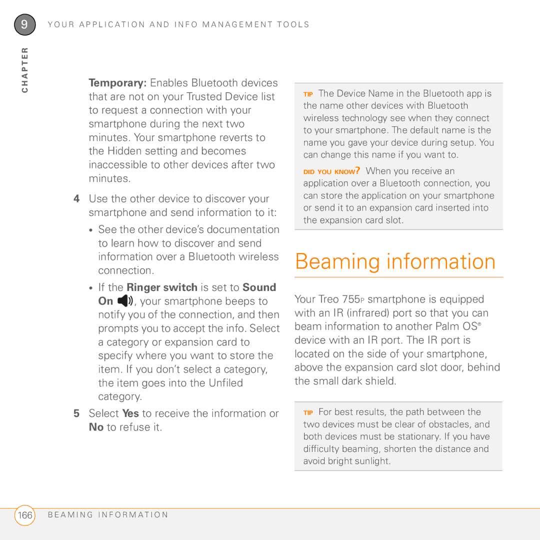 Palm Treo 755P manual Beaming information 