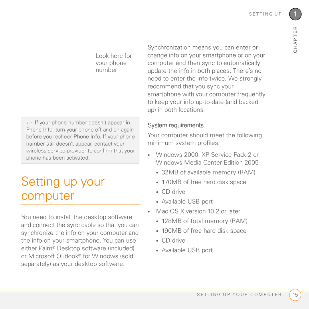 Palm Treo 755P manual Setting up your computer, System requirements 