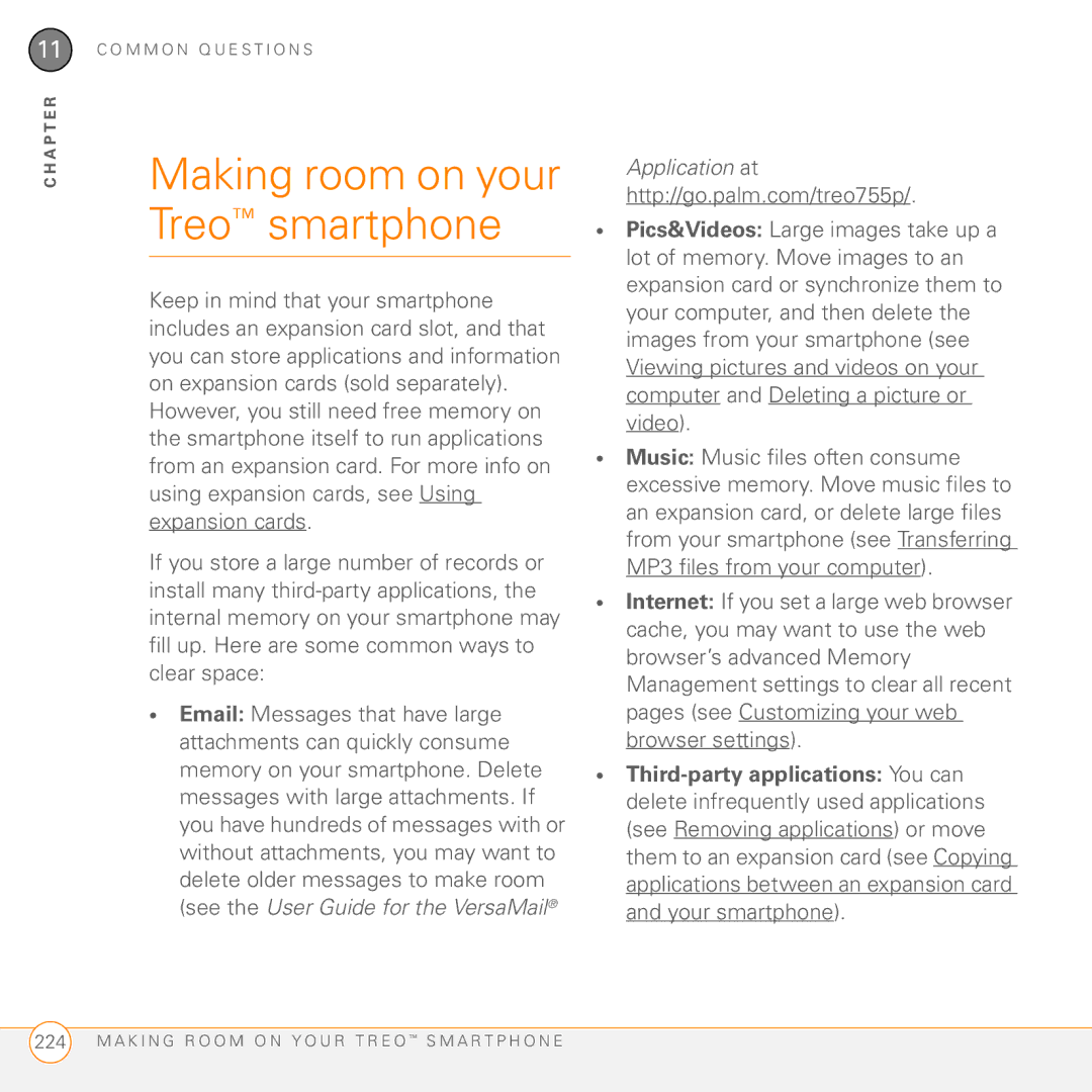 Palm Treo 755P manual Making room on your Treo smartphone, Application at 