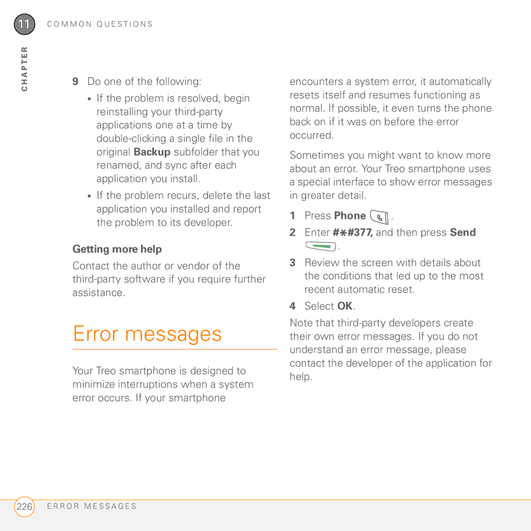 Palm Treo 755P manual Error messages, Getting more help 