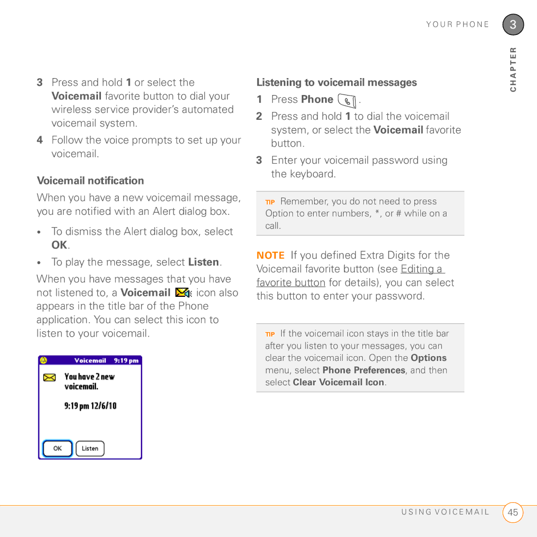 Palm Treo 755P manual Voicemail notification, Listening to voicemail messages 